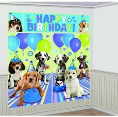 HAPPY BIRTHDAY BANNER DOGS party pups set of 5 posters NEW scene setter