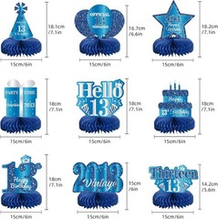 9-Pcs Blue Silver 13th Birthday Honeycomb Centerpieces – Perfect for Teens