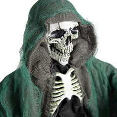 23″ Hanging Black & Green Skeleton Reaper with Scythe Halloween Decoration