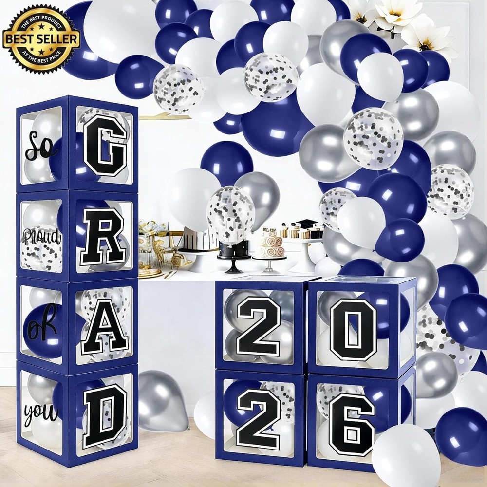 133PCS 2026 Graduation Decorations Blue Balloon Arch Kit 4 Boxes Class Of 2026