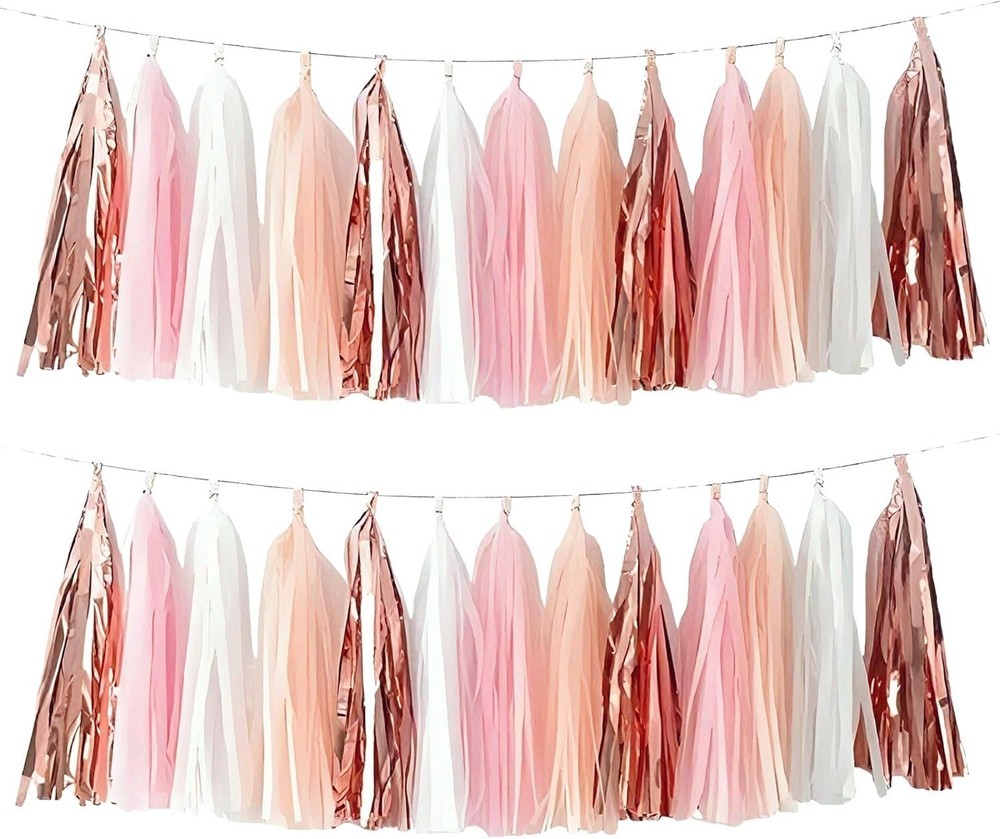 Rose Gold Peach White Pink Tassel Garland Banner 20 Pack Tassel Garland Party