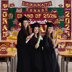 Graduation Decorations 2026 Maroon and Gold Graduation Party Decor Set includ…