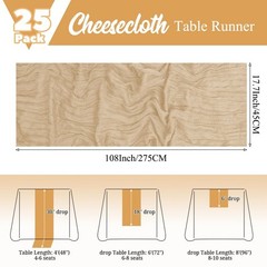 25 Pack Beige Table Runner 17 x 108inch Cheesecloth Table Runner Boho Gauze T…