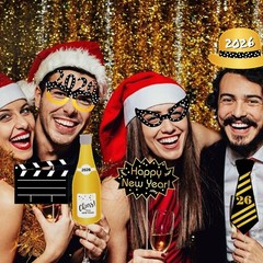 46 PCS 2026 New Year Photo Booth Props Funny Selfie NYE Party Decorations