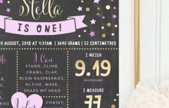Printable First Birthday Little Star Milestone Board Girls Starry Pink 1st Party