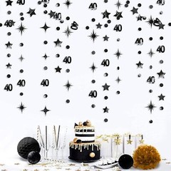 Black 40th Birthday Decorations Number 40 Circle Dot Twinkle Star