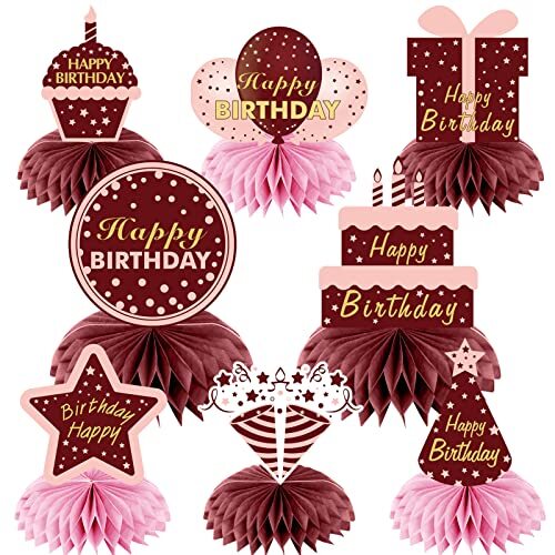 Burgundy Birthday Decorations Honeycomb Centerpieces for Women Girls, Burgund…