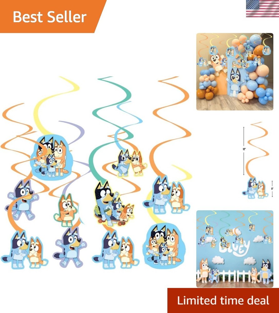 Stunning Bluey Spiral Decorations Pack of 12 – Multicolor Cardstock Hanging D…