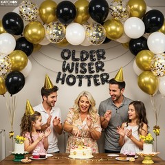 KatchOn, Older Wiser Hotter Birthday Decorations – Pack Of 51 | Black Happy B…