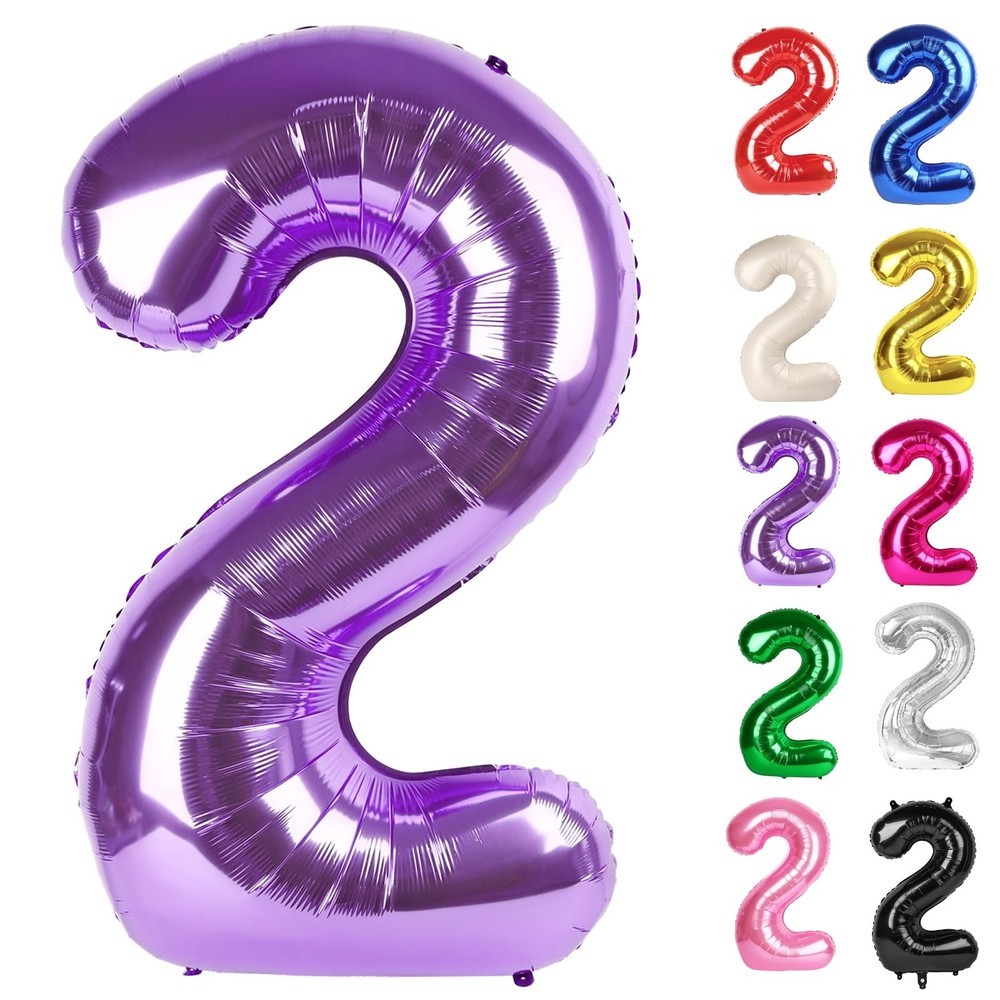 Purple Number 2 Balloon 40 Inch, 2 Balloon Number, 2nd Birthday Decorations f…