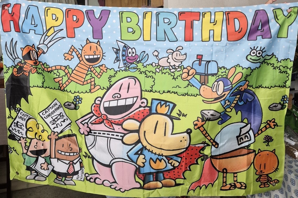 Captain Underpants and Dog Man Dave Pilkey Birthday Banner Backdrop 5ft x 3ft