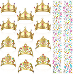 22 pack DIY Crowns Set Include 12 Pcs Foam Princess Crowns and 10 Pcs Diamond St