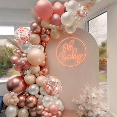 147PCS Rose Gold Balloon Garland Arch Kit, Pearl Rose Gold Metallic White Nude B
