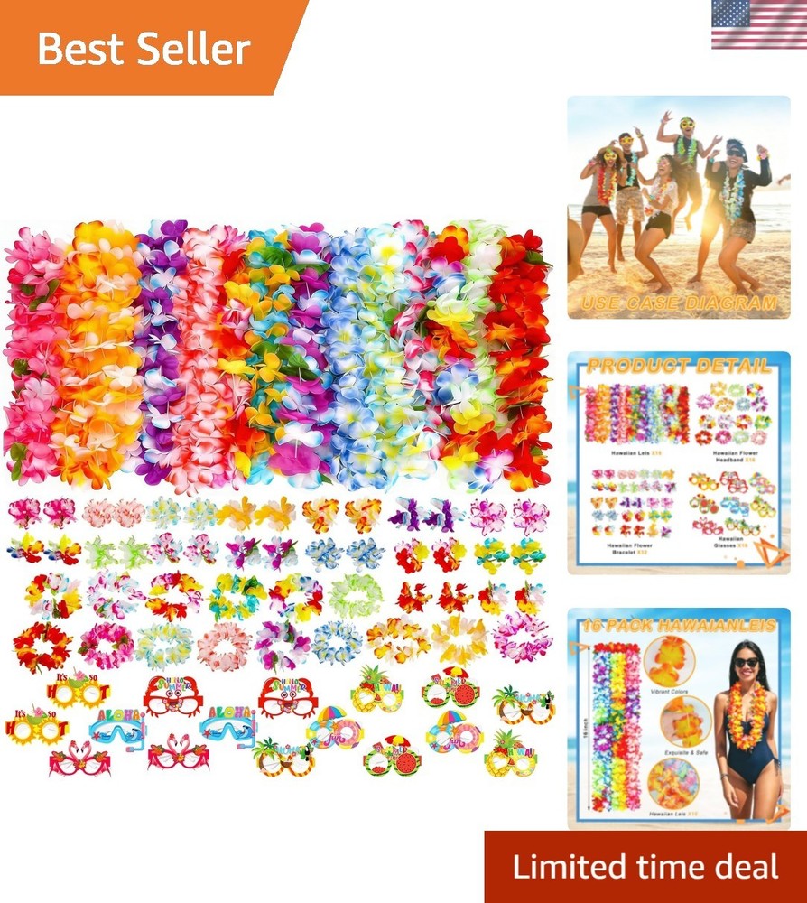 80 PCS Leis for Luau Party Decorations- Hawaiian Leis Bulk, Luau Party Glasse…