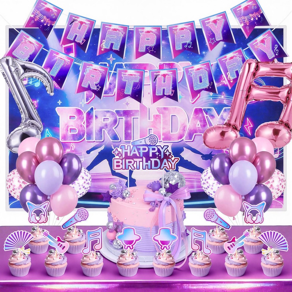 Kpop Theme Birthday Party Decorations Set with Banner, Backdrop, Balloons, Ta…