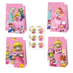 12PCS Princess Peach Toadstool Gift Bag Candy Bag Stickers Kids Party Decoration