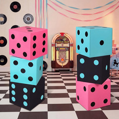 6 Pcs Large Sock Hop Party Decorations 12 Inch 50S Sock Hop Dice Boxes Rock and