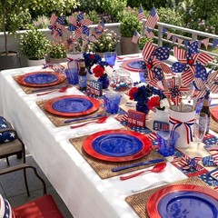 Red White Blue Plastic Plates & Silverware Set