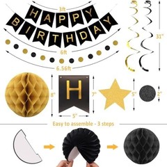 Birthday Decorations, NO DIY, Pre-Strung Happy Birthday Banner with Honeycomb…