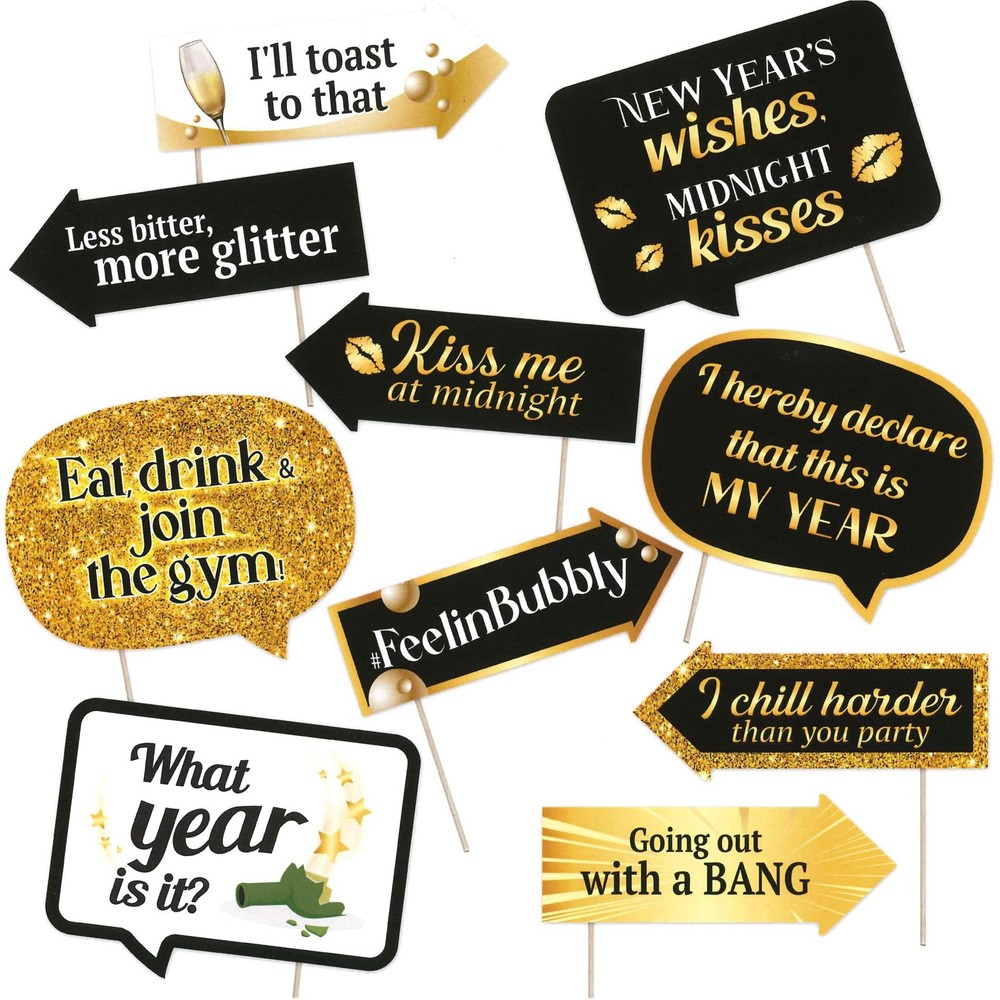 Funny Happy New Year Photo Booth Props Eve Party Decorations Selfie 10 PCS