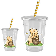 Classic Winnie the Pooh 16oz Party Cups Set of 12 w/ Lids & Paper Straws