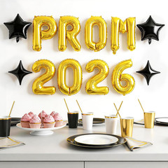 Prom 2026 Balloons Set, 12Pcs Gold Black Prom Decoration with 16 Inch Class of 2