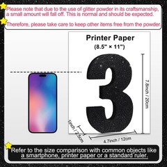Black Glitter Number 3 Wooden Table Centerpiece 7.8 Inch Birthday Decoration