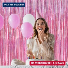 2 Pack Glitter Pink Backdrop, 3.28 FT x 7.05 FT Birthday Party Decorations, Lase