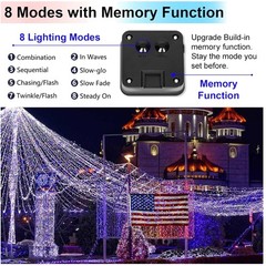 Red White Blue Fairy String Lights, 2Pack 200LED Waterproof