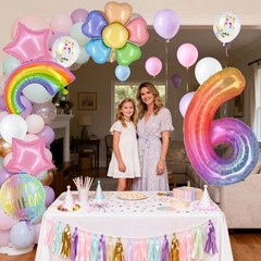 6th Birthday Decorations for Girls, 15PCS Pastel Rainbow Party Balloon Set wi…