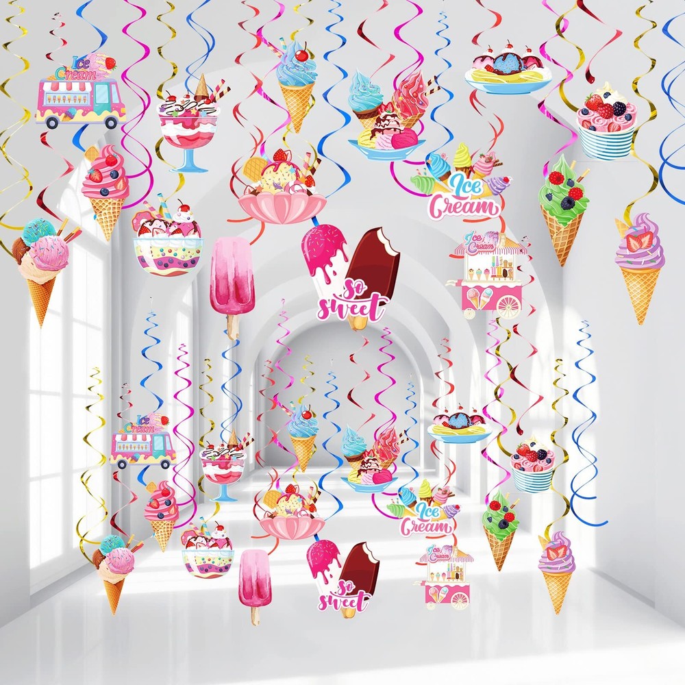 36 Pcs Ice Cream Party Decorations Ice Cream Hanging Swirls Colorful Swirl De…