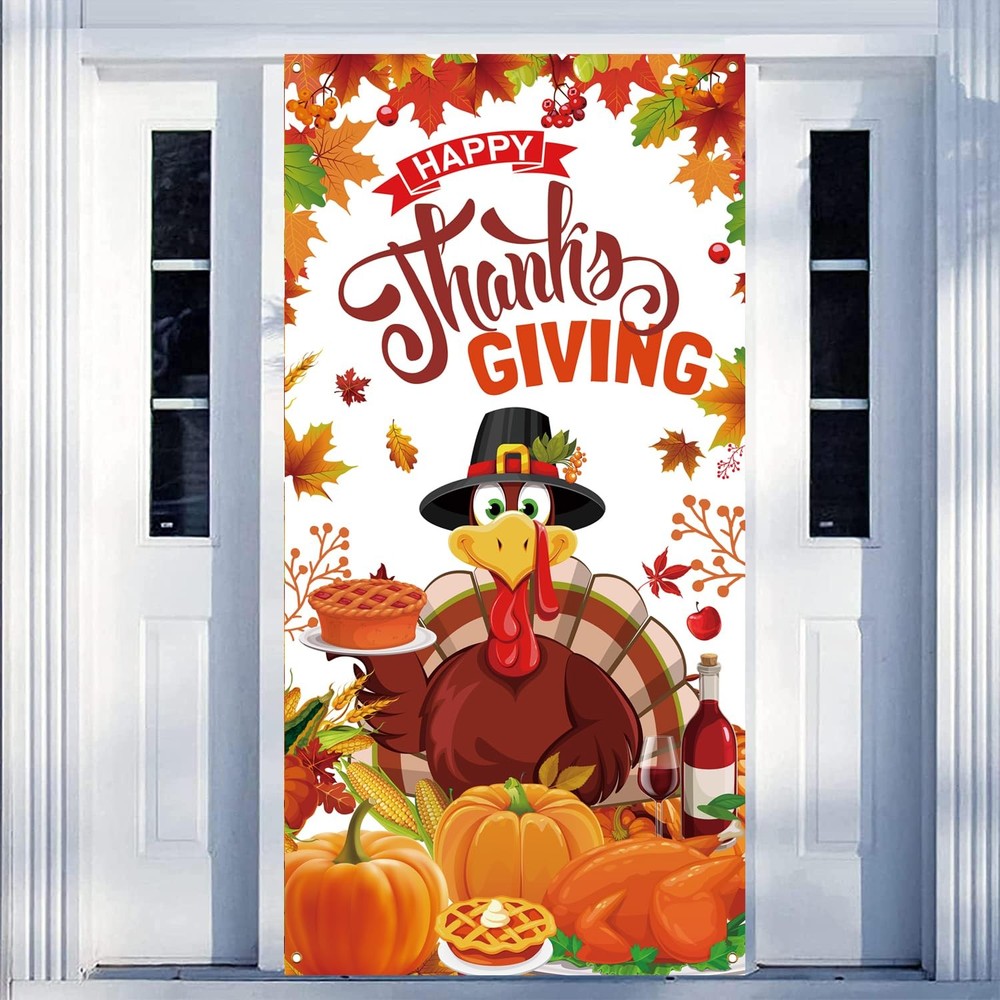Happy Thanksgiving Door Cover for Fall Thanksgiving Party Decorations,71×35 Inch