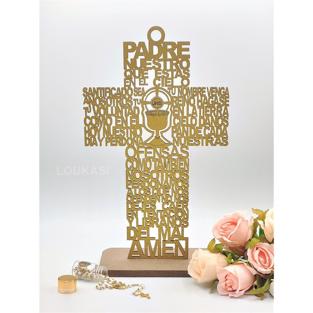 US 4/12pcs Wooden Religious Cross Chalice Centerpiece w Stand Baby Shower Decor