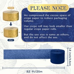 NICROLANDEE Navy Blue Party Decorations – 6 Rolls 6 Count (Pack of 1), gold