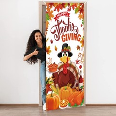 Happy Thanksgiving Door Cover for Fall Thanksgiving Party Decorations,71×35 Inch