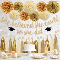 Graduation Party Decorations, Gold Glitter She Believed She Could So She Did….
