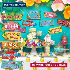 24 Pieces Luau Party Decorations Summer Tropical Party Directional Sign Hawaiian