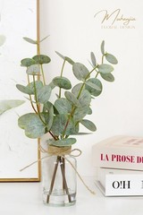 Muhanjia Artificial Eucalyptus Stems in Glass Vase with Faux Large, Green