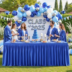 Party Talk Royal Blue Polyester Table Clothes for 8 Foot Rectangle Tables, Wrink