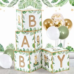 Baby Boxes for Baby Shower Decorations – 4pcs Sage Green Woodland Animal Ball…