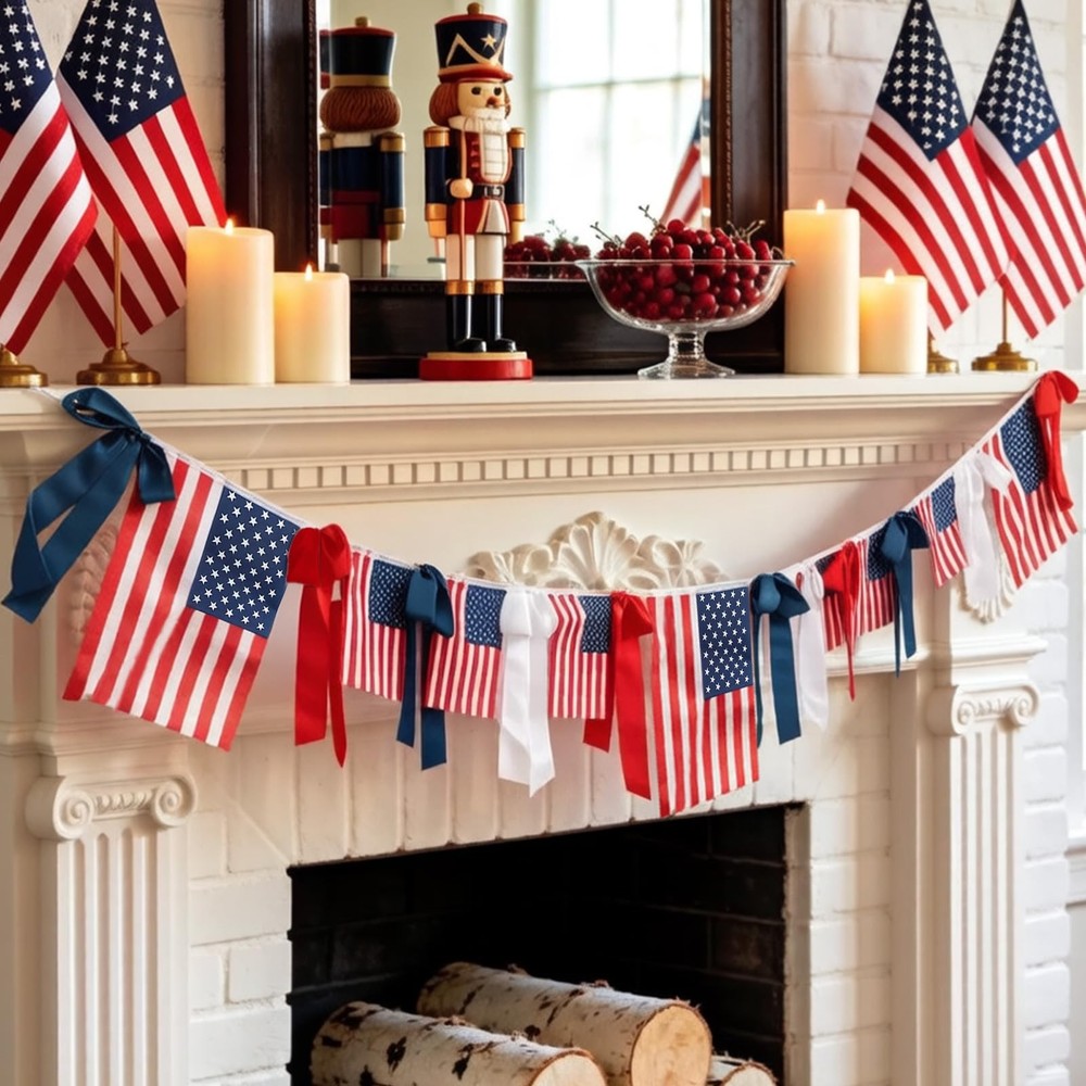 11.5 Ft Patriotic Hanging Banner Pre-Assembled Flag Red Blue White Bow Buntin…