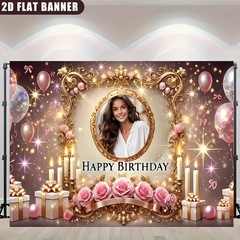 1x 2D Romantic Theme Personalized Custom Birthday Banner Printed Party Backdrop♪