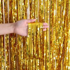 2x Laser Party Curtain Background Metallic Foil Fringe Birthday Photo Wall Decor