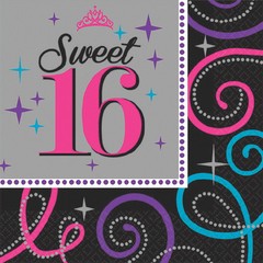 Sweet 16 Lunch Plate Napkin Plastic Table Cover Birthday Party Pack