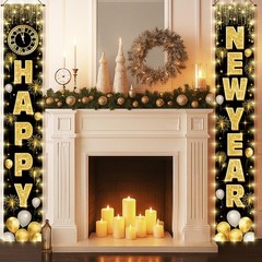 2026 Happy New Year Banner with String Lights, 72×12 Inch Large Front Door Po…