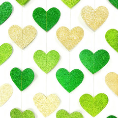 Gold and Green Heart Party Decorations Glitter Paper Love Heart Hanging Banner S