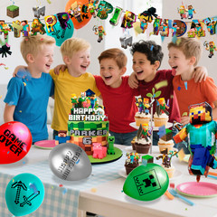 Minecraft Birthday Party Supplies,52Pcs Minecraft Decorations Banners Tablecloth