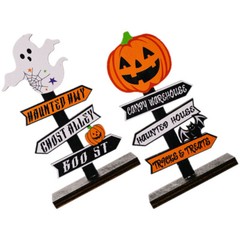 2PCS Halloween Ghost Pumpkin Decoration Table Centerpiece Wood Sign Table Decor