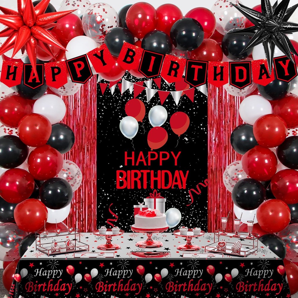 Red and Black Birthday Decorations for Men Women, Red Party Decorations for B…