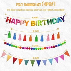 4PCS Pre-Strung Happy Birthday Banner – Felt Happy Birthday Garland, Ball Gar…